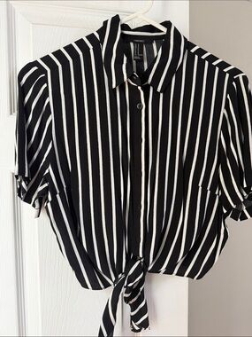 Black & White Striped Tie-Front Shirt